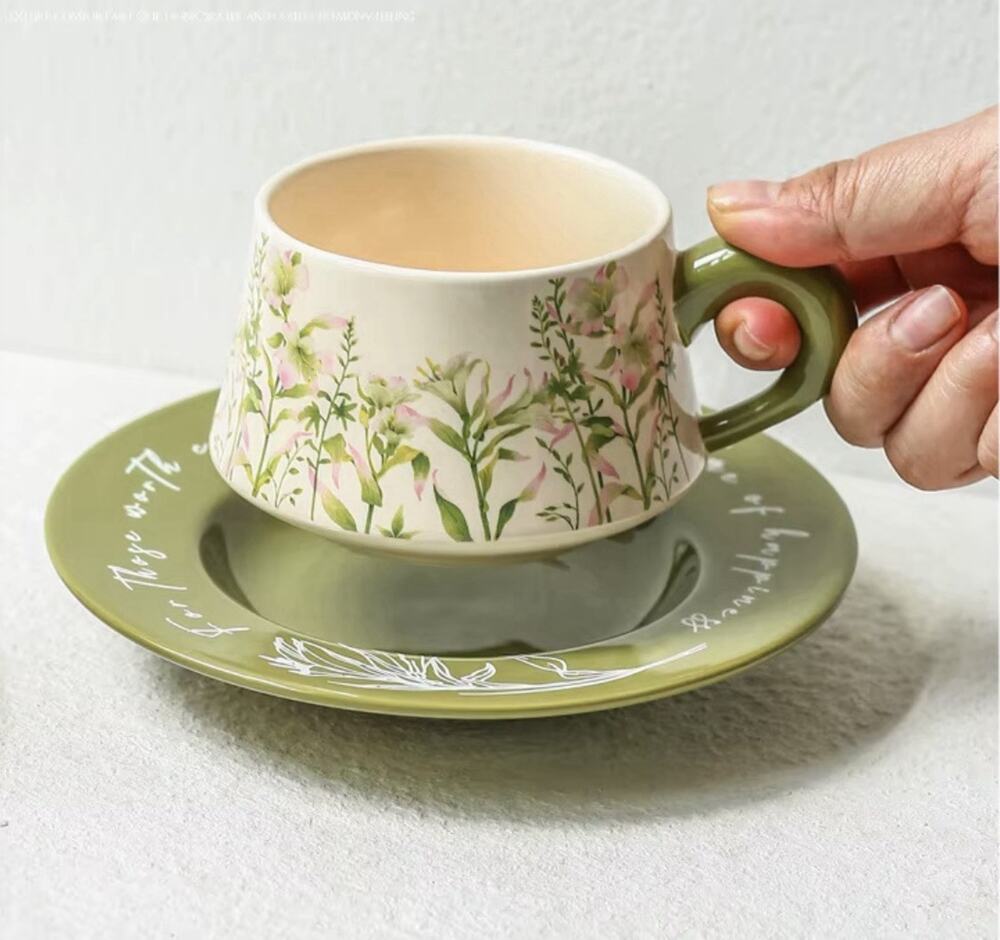MDZF Sweet Home Lily Wind Chime Ceramic coffee tea cup set saucer floral NIB